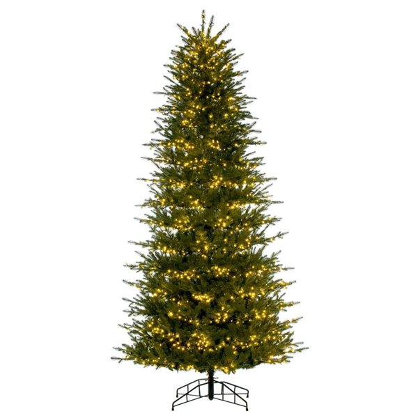 Vickerman 10-ft H Georgian Fraser Fir Pre-Lit Slim Artificial Christmas Tree w/ White Lights and Metal Stand