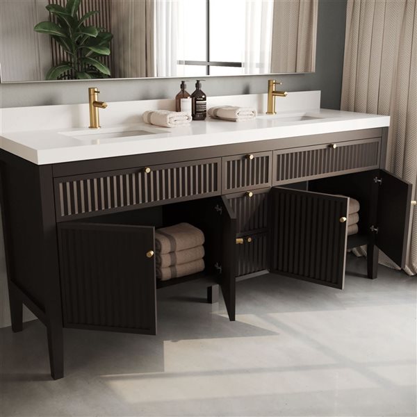 Urban Woodcraft Davos 72-in W Espresso Double Vanity w/ White Stone Countertop