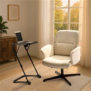 Homycasa Cream White Chenille Fabric Adjustable Swivel Office Chair with Armrests