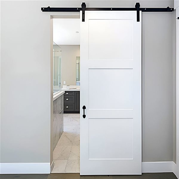 Garson 32 x 80 x 1 3/8-in White Primed 3-Panel Solid Core Shaker Interior Slab Door - 10/Pk