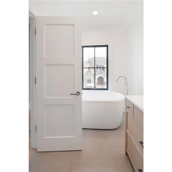 Garson 32 x 80 x 1 3/8-in White Primed 3-Panel Solid Core Shaker Interior Slab Door - 10/Pk