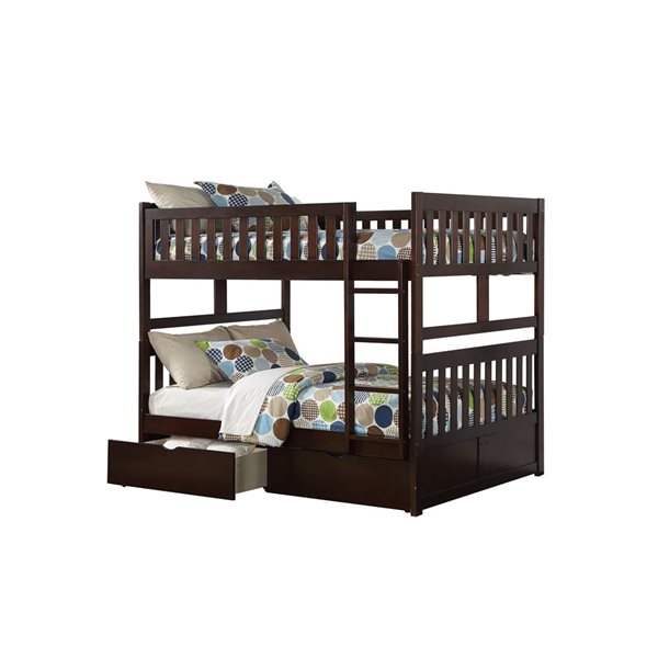 HomeTrend Rowe Dark Brown Full Over Full Bunk Bed w/ Trundle