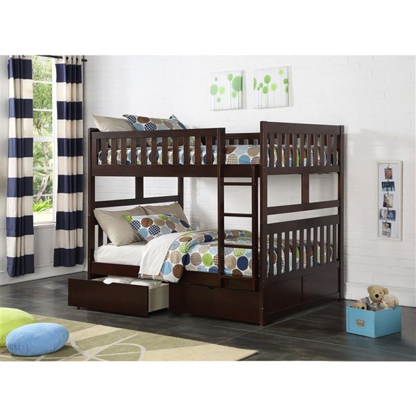HomeTrend Rowe Dark Brown Full Over Full Bunk Bed w/ Trundle