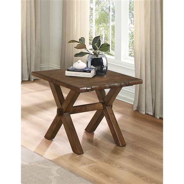 HomeTrend Sansa Burnished Oak End Table w/ Live Edge and Solid Wood Top