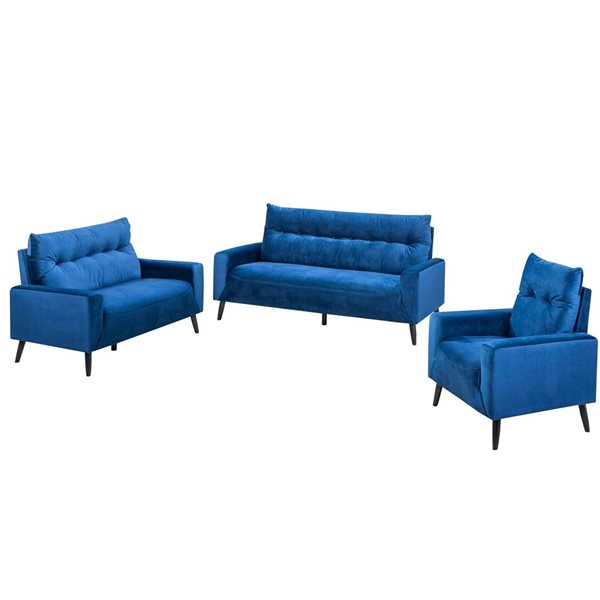 HomeTrend Veronica 3Piece Blue Velvet Living Room Set w/ Loveseat Sofa