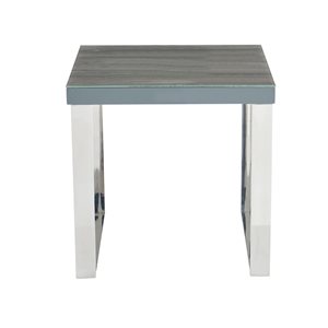 Table d'appoint Silas HomeTrend fini faux bois gris et cadre chrome avec dessus en verre