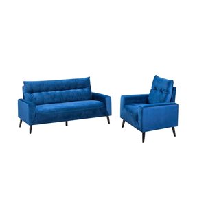 Ensemble de salon 2 pièces Veronica HomeTrend avec sofa et fauteuil en velours bleu