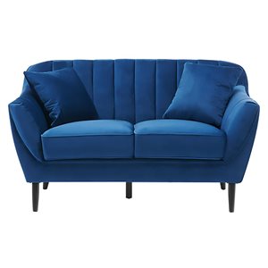 Causeuse en velours Odette HomeTrend bleu milieu du siècle avec deux coussins