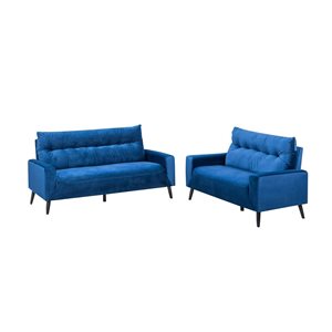 Ensemble de salon 2 pièces Veronica HomeTrend avec sofa et causeuse en velours bleu