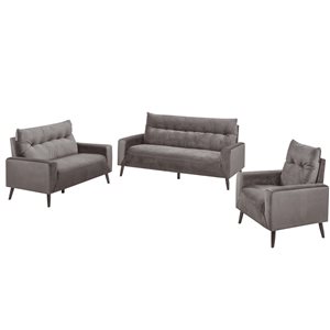 Ensemble de salon 3 pièces Veronica Home Trend avec sofa, causeuse et fauteuil en velours gris foncé