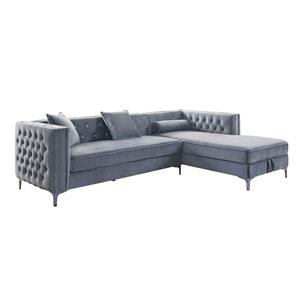 Sectionnel 2 morceaux Celeste HomeTrend en velours gris avec chaise de rangement droite