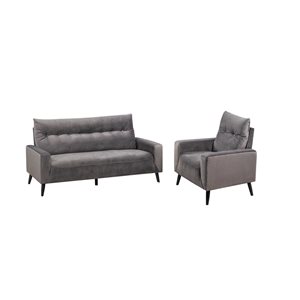Ensemble de salon 2 pièces Veronica HomeTrend avec sofa et fauteuil en velours gris foncé