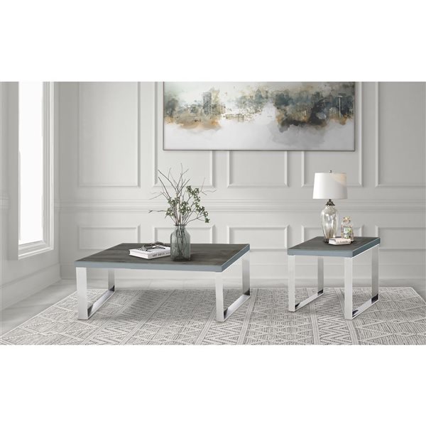 HomeTrend Silas Grey Faux Wood Top MDF Coffee Table w/ Stainless Steel Frame