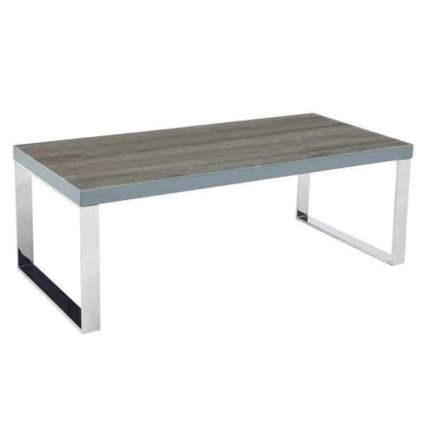 HomeTrend Silas Grey Faux Wood Top MDF Coffee Table w/ Stainless Steel Frame