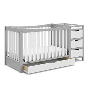 Graco Remi 4-in-1 Convertible Pebble Grey and White Crib and Changer