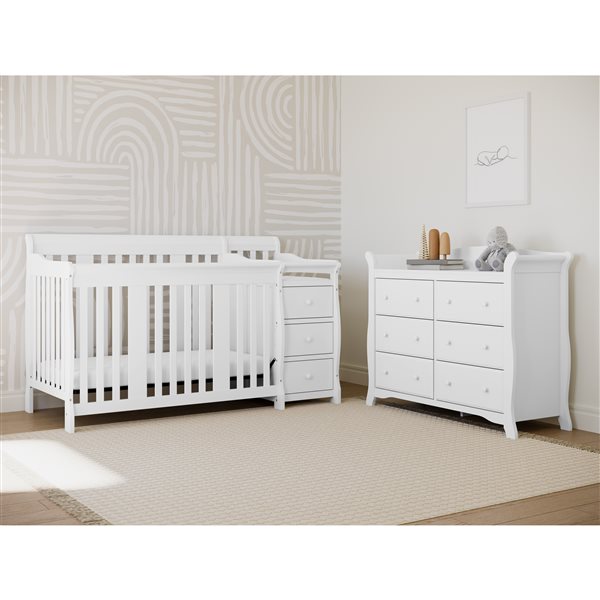 Storkcraft Portofino 4-in-1 Convertible White Crib and Changer