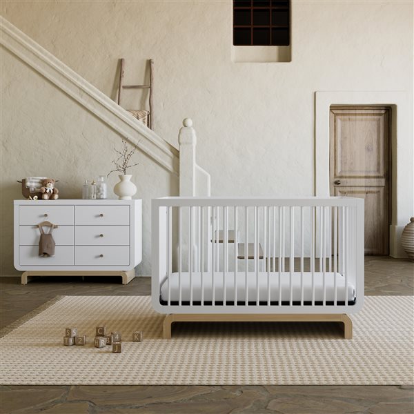 Storkcraft Santorini 5-in-1 Convertible White and Light Wood Crib