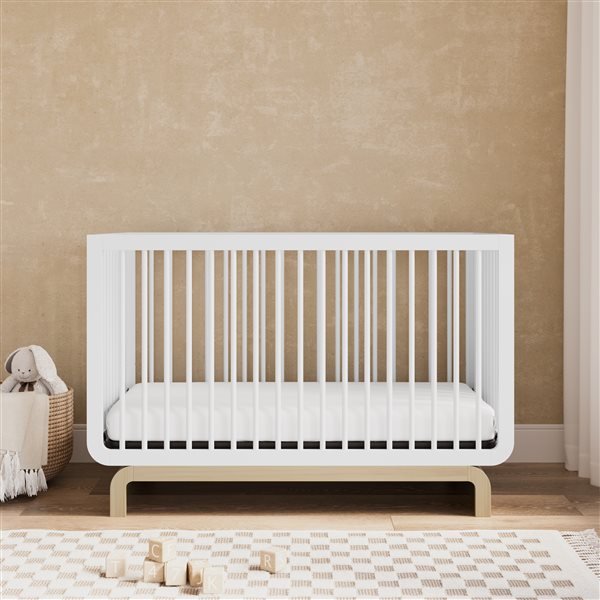 Storkcraft Santorini 5-in-1 Convertible White and Light Wood Crib