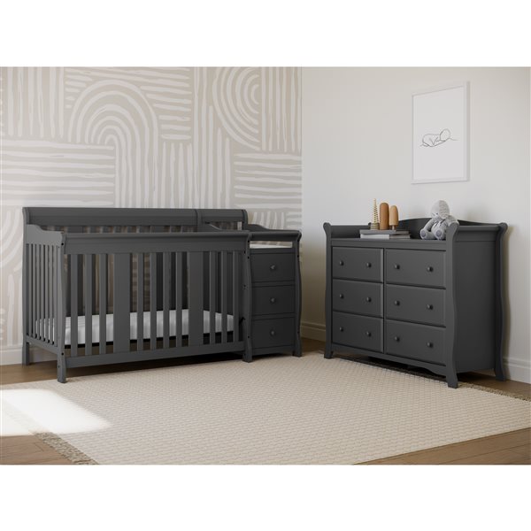 Storkcraft Portofino 4-in-1 Convertible Grey Crib and Changer