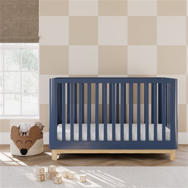 Storkcraft Santos 3-in-1 Convertible Navy Blue and Natural Wood Crib