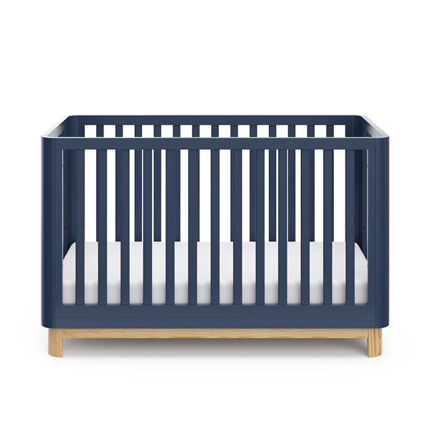 Storkcraft Santos 3-in-1 Convertible Navy Blue and Natural Wood Crib