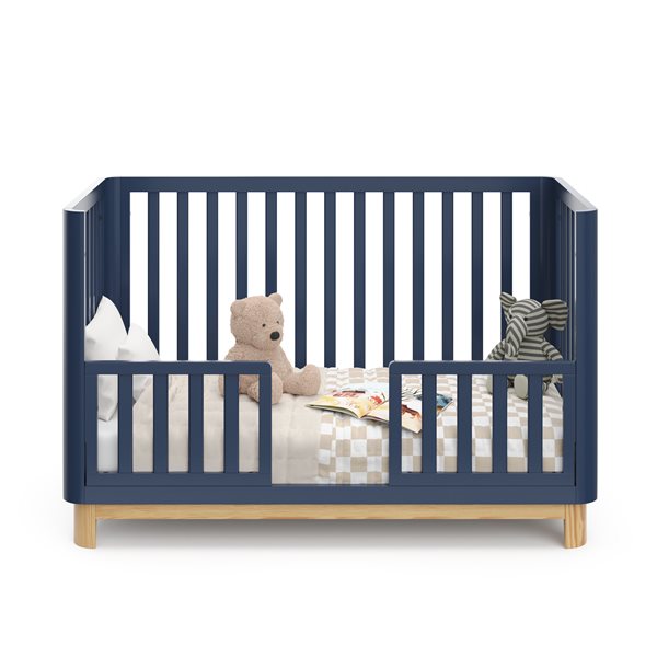 Storkcraft Santos 3-in-1 Convertible Navy Blue and Natural Wood Crib
