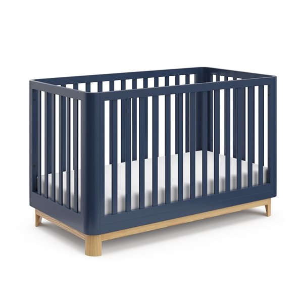 Storkcraft Santos 3-in-1 Convertible Navy Blue and Natural Wood Crib