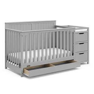 Graco Hadley 5-in-1 Convertible Pebble Grey Crib and Changer w/ Drawer