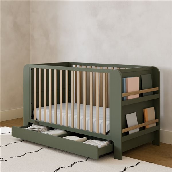 Graco Read with Me Convertible Green and Light Wood Crib w/ Drawer