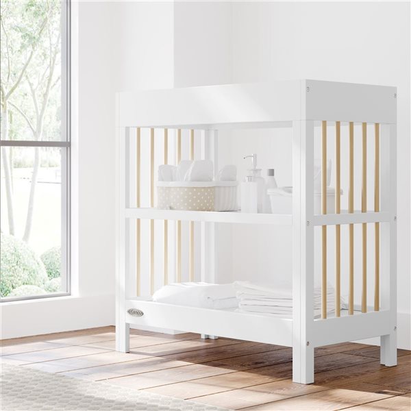 Graco Teddi 34-in W White and Light Wood Freestanding Changing Table w/ Water-Resistant Changing Pad