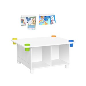 RiverRidge Home Kid's Arts and Crafts Table w/ 4 Storage Cubbies + 4 Storage Cups - White w/ 2 Magnetic Art Display Bars