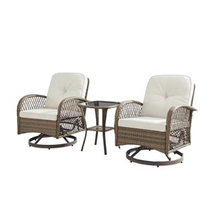 Sirio Ely 3 Piece White Outdoor Swivel Chair Set