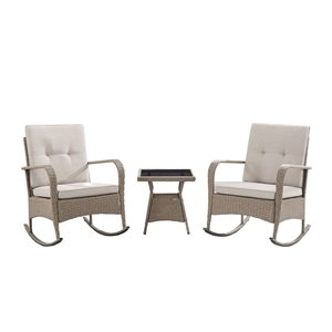 Sirio Roma 3 Piece Beige Outdoor Rocking Chair Set