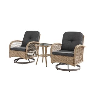 Sirio Ely 3 Piece Black Outdoor Swivel Chair Set