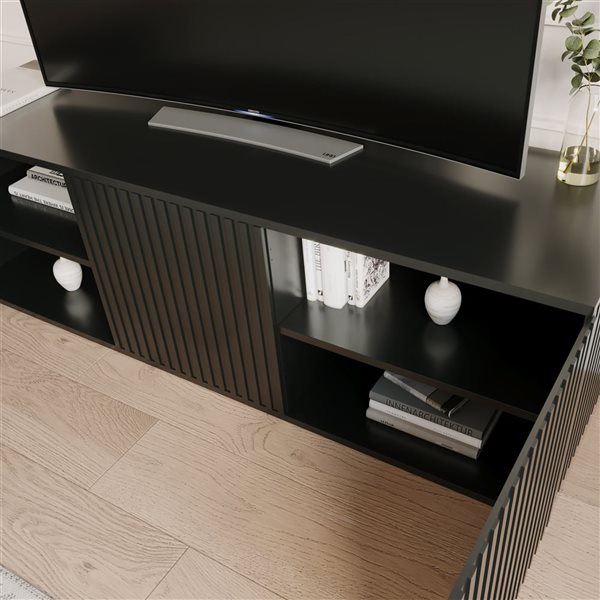Nexera Trelisse 60-in Black TV Stand w/ 3 Doors