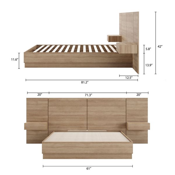 Nexera Milano Brown Oak Finish 4 Piece Queen Platform Bedroom Set