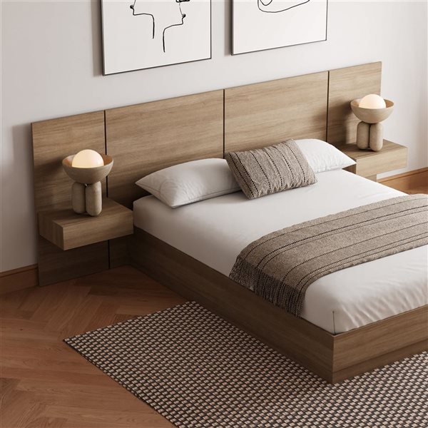 Nexera Milano Brown Oak Finish 4 Piece Queen Platform Bedroom Set