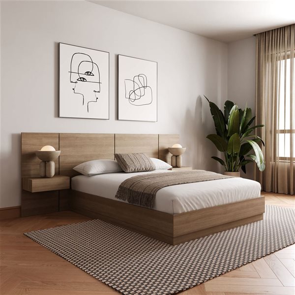 Nexera Milano Brown Oak Finish 4 Piece Queen Platform Bedroom Set