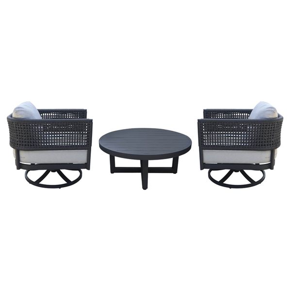 International Concepts 3-Piece Woven Abaca Rope Outdoor Patio Set w/ Off-White Polyester Cushions