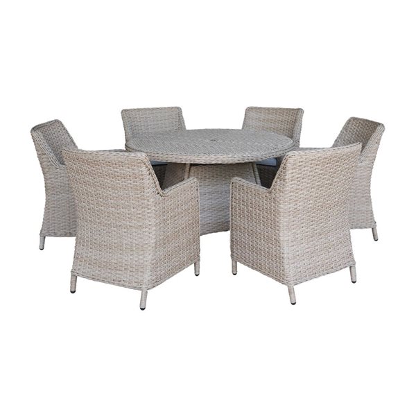 Patio Set Rona International Concepts 7-Piece Beige PE Wicker Outdoor Patio Dining Set ...