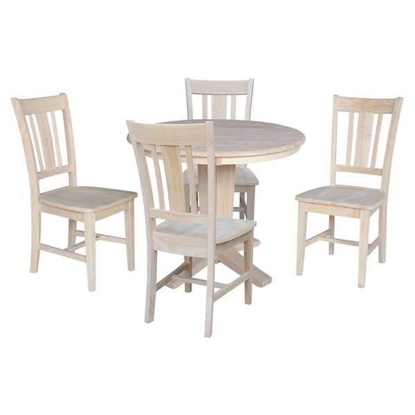 International Concepts 36-in Wood Round Top Dining Table w/ 4 Chairs - Unfinished