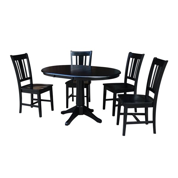 International Concepts 36-in Round Extension Dining Table Set w/ 4 San Remo Chairs - Black