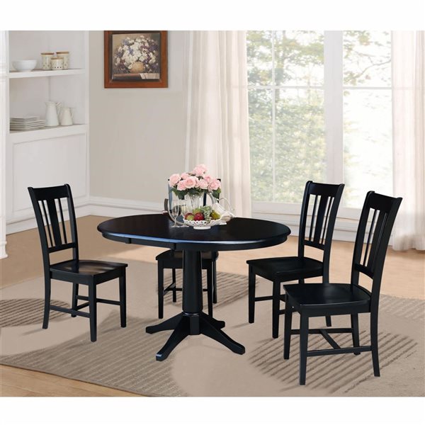 International Concepts 36-in Round Extension Dining Table Set w/ 4 San Remo Chairs - Black
