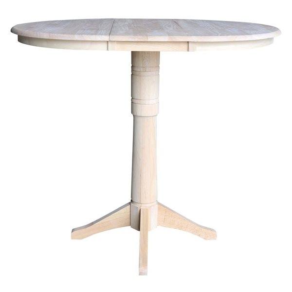 International Concepts 36-in Round Extension Dining Table 40.9-in Set w/ 4 Cafe Bar Height Stools - Unfinished