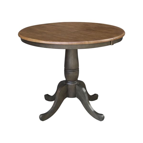 International Concepts 36-in Round Extension Dining Table w/ 2 Chairs - Hickory/Washed Coal