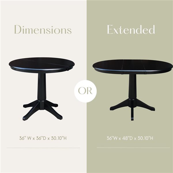 International Concepts 36-in Round Extension Dining Table w/ 4 Madrid Chairs - Black