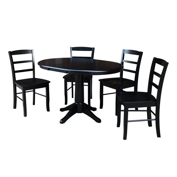 International Concepts 36-in Round Extension Dining Table w/ 4 Madrid Chairs - Black