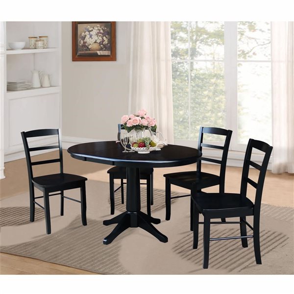 International Concepts 36-in Round Extension Dining Table w/ 4 Madrid Chairs - Black