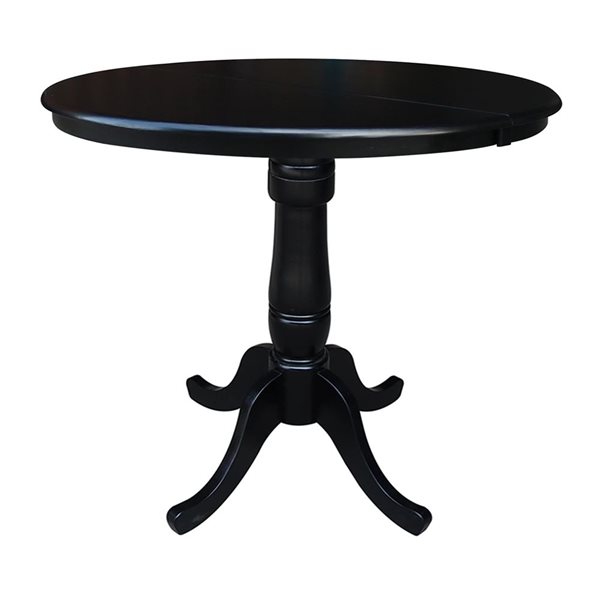 International Concepts 36-in Round Counter Height Extension Dining Table w/ Leaf and 2 Emily Counter Stools - Black