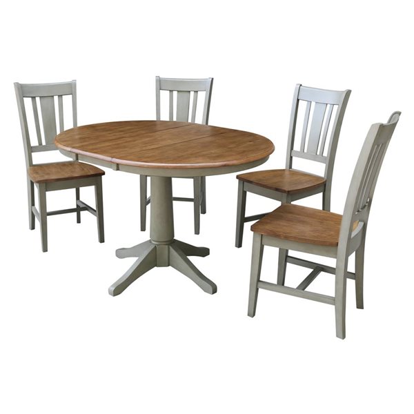 International Concepts 5-Pc 36-in Round Extension Dining Table Set w/ 4 San Remo Chairs - Distressed Hickory/Stone